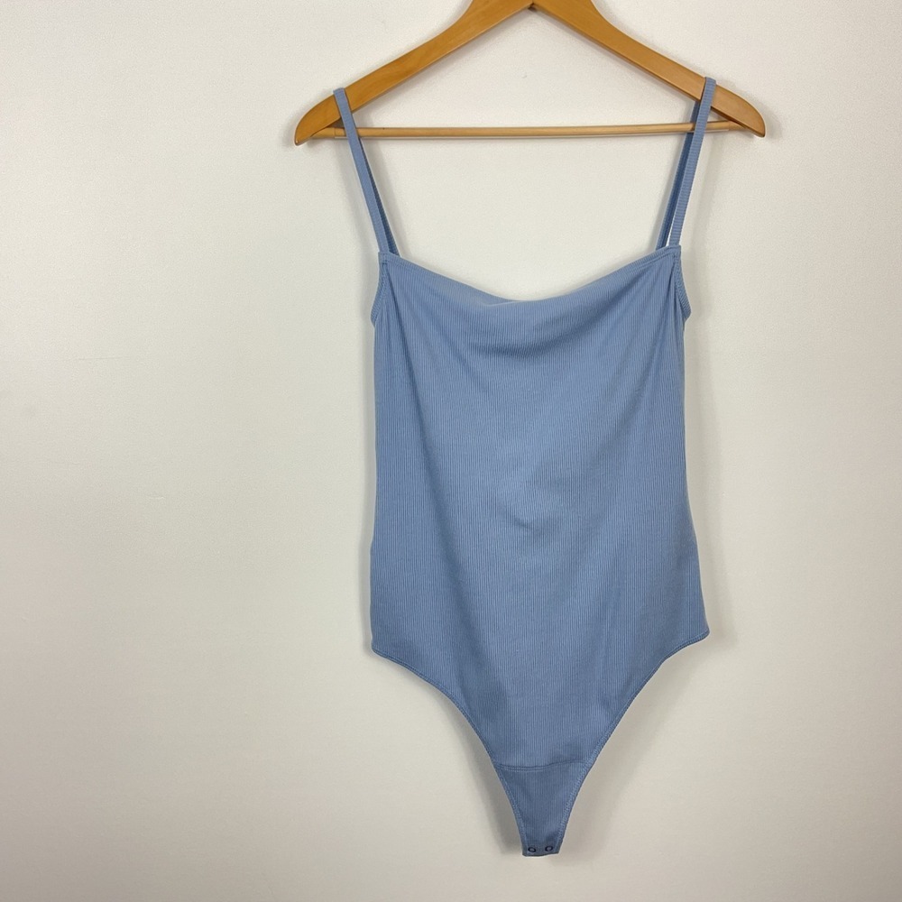 Abercrombie & Fitch Soft A&F Rib Twist Open Back Bodysuit Light Blue Large